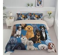 Quilt Double 7.5 Tog Bed Comforter, Soft Lightweight Funny Animals Coverless Duvet, Machine Washable Cute Dog Printed Duvet Set with 2 Pillowcases (Blue, 200x200cm)