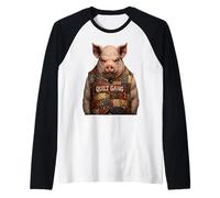 Quilt Gang Pig Humor Patchwork Style Raglan Baseball Tee