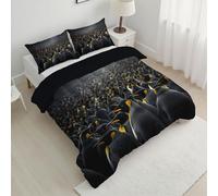 Quilt King 7.5 Tog Bed Comforter, Soft Lightweight Cute Animals Coverless Duvet, Machine Washable Emperor Penguin Printed Duvet Set with 2 Pillowcases (Black, 240x220cm)