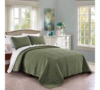 Quilt Set King/Cal King/California King Size Olive Green - Oversized Bedspread - Soft Microfiber Lightweight Coverlet for All Season - 3 Piece Includes 1 Quilt and 2 Shams, Geometric Pattern