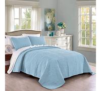 Quilt Set King/Cal King/California King Size Sky Blue - Oversized Bedspread - Soft Microfiber Lightweight Coverlet for All Season - 3 Piece Includes 1 Quilt and 2 Shams, Geometric Pattern