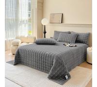 Quilt Set King Size: Milk Velvet Comforter Luxurious Cozy Oversized Bedspread Coverlet with Soft Brushed Microfiber Back Bed Quilt Cover with Pillow Shams Modern Style for All Seasons (Dark Gray)