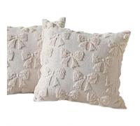 Quilted and Embroidered Pillowcases, Cute Rabbit Fur Sofa Cushions, Headrests Without Cores, Soft Polyester Cushion Case for Bedroom, Living Room (Beige Bow)