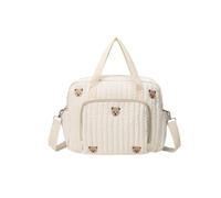 Quilted Baby Nappy Bag - Large Capacity Cotton Diaper Tote with Adjustable Strap, Multifunctional Travel Messenger Bag for Maternity and Baby Changes