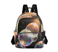 Quilted Backpack Women 14 Inch Lightweight Daypack Bubble Art Colorful, Bubble Art Colorful, S