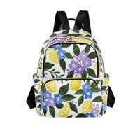 Quilted Backpack Women 14 Inch Lightweight Daypack Lion Dance Dark, Lemon Floral Pattern, S, Rucksack Backpacks