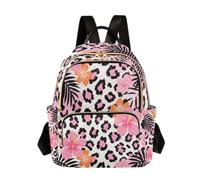 Quilted Backpack Women 14 Inch Lightweight Daypack Lion Dance Dark, Leopard Floral Cute, M, Rucksack Backpacks