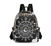 Quilted Backpack Women 14 Inch Lightweight Daypack Luminous Magic Array, Mystic Array Black, S, Rucksack Backpacks