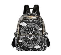 Quilted Backpack Women 14 Inch Lightweight Daypack Luminous Magic Array, Mystic Symbol Black, M, Rucksack Backpacks