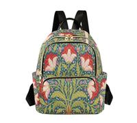 Quilted Backpack Women 14 Inch Lightweight Daypack Luminous Magic Array, Ornate Floral Design, S