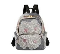 Quilted Backpack Women 14 Inch Lightweight Daypack Luminous Magic Array, Paper Flower Grey, M, Rucksack Backpacks