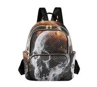 Quilted Backpack Women 14 Inch Lightweight Daypack Luminous Magic Array, Skull and Flame Dark, S