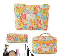 Quilted Bag | Cute Toiletry Bag | Cosmetic Bag, Portable Artist Storage Bag for Makeup Brushes Girls Women, LOVE GRAFFITI LE Large handbag + medium + small, Se référer à la description, Refer to
