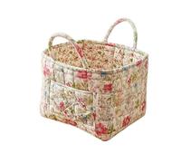 Quilted Basket Floral Fabric Storage Bins with Handles - Foldable Cotton Baskets for Living Room & Home Organization(16)