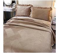 Quilted Bedspread Set, 3-Piece Cotton Blanket with 2 Pillowcases, Soft Plush Velvet Patchwork Bedding for Double Bed