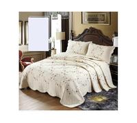 Quilted Bedspread Throw Bed Cover Lightweight Quilt Double Super King with 2 Pillow Sham Star Embroidery Vintage Design Cotton 3 Pcs Bedspreads Set(Beige,264x234cm-51x71cmx2)