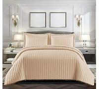Quilted Bedspreads Throws for Bedroom Decor - Reversible Embossed Quilted Bed Throw Double Size 240x250cm Beige - Warm Bedding Quilt + Pillow Cases Pack Of 2