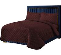 Quilted Bedspreads with Matching Pillowcases, Diamond Floral Embossed Pattern Comforter Set, Ultrasonic Microfibre Luxury Bed Throws, Easy care, Machine Washable (Burgundy, Double)