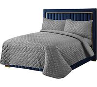 Quilted Bedspreads with Matching Pillowcases, Diamond Floral Embossed Pattern Comforter Set, Ultrasonic Microfibre Luxury Bed Throws, Easy care, Machine Washable (Grey, Super King)