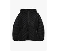 Quilted Black Belted Puffer Jacket - Black Fabric / L