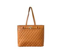 Quilted Check Pattern And Heart Details Tote Bag JFY Brown One Size