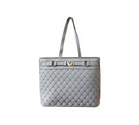 Quilted Check Pattern And Heart Details Tote Bag JFY Grey One Size