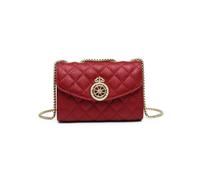 Quilted Check Pattern Crown Badge Cross Body Bag JFY Red One Size