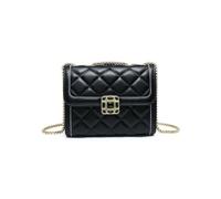 Quilted Check Pattern Suqare Beaded Badge 3 Compartments Cross Body Bag JFY Black One Size