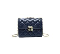 Quilted Check Pattern Suqare Beaded Badge 3 Compartments Cross Body Bag JFY Blue One Size