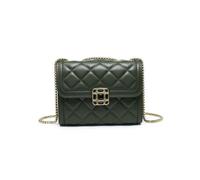 Quilted Check Pattern Suqare Beaded Badge 3 Compartments Cross Body Bag JFY Green One Size