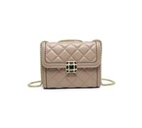 Quilted Check Pattern Suqare Beaded Badge 3 Compartments Cross Body Bag JFY Khaki One Size