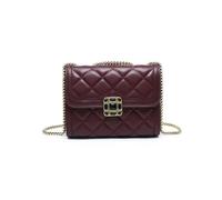 Quilted Check Pattern Suqare Beaded Badge 3 Compartments Cross Body Bag JFY Wine One Size
