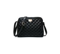 Quilted Check Pattern Two Zip Top Compartments Cross Body Bag JFY Black One Size
