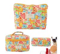 Quilted Cosmetic Bag | 3 Pieces Aesthetic Makeup Bag, Travel Cosmetic Quilted Bag, Aesthetic Toiletries for Women and Girls, Multifunctional Storage, love graffiti large handbag+medium+small, see