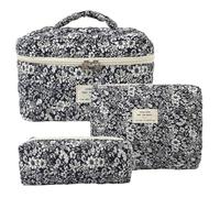 Quilted Cosmetic Bag 3 Pieces Floral Large Quilted Cotton Beauty Pouch