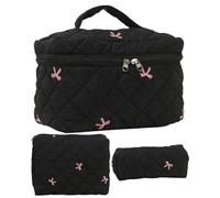 Quilted Cosmetic Bag, Toiletry Bag Set, 25 x 16 x 16 cm/9.84 x 6.3 x 6.3 inch Soft Cotton Makeup Bags, 3-Piece Travel Toiletry Organizer for Women, Portable Storage for Women