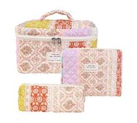 Quilted Cosmetic Bag with Floral Pattern, Floral Pattern Puffy Large Capacity Small Portable Storage Bag with Floral Pattern, for Makeup Brushes and Beauty Utensils, d, see description, See