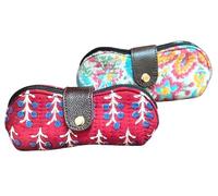 Quilted Cosmetic Pouch Set, Floral Print Design, Red and Multicolor Pattern, Cotton Fabric with Leather Trim, Zipper Closure, 2 Piece Travel Makeup Bags - Assorted Prints