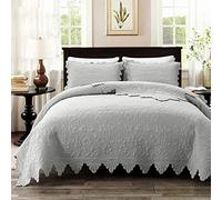 Quilted Cotton Bedspread Set King Size Lightweight Warm Embossing Comforter Quilt Bed Throws Coverlet, 3 Pieces Bedding Set with Bedspreads + 2 Pillow Shams,Grey-230x250cm