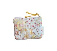 Quilted Cotton Makeup Bag Zipper Coin Purse Lovely Print Change Pocket Travel Suitable for Various Occasion, Yellow