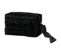 Quilted Cotton Puffer Makeup Pouch Cute Makeup Bag for Women Travel (Black)