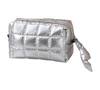 Quilted Cotton Puffer Makeup Pouch Cute Makeup Bag for Women Travel (Silver)