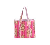 Quilted Cotton Tote Bag with Tiger Print, Striped Pattern, Shoulder Bag for Women