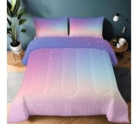 Quilted Coverless Duvet Double Size Easy Care Gradient Tones Stars Printed Quilt Set, Pink Soft Lightweight Comforter for All Season Quilted Quilt 200 x 200 cm