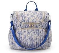 Quilted Diaper Bag, Floral Diaper Backpack - Large Capacity Mom Backpack with Multi-Zip Pockets, Blue