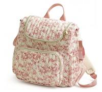 Quilted Diaper Bag, Floral Diaper Backpack, Spacious Mom Backpack with Multi-Zipper Pockets, Stylish Baby Bag (Red)