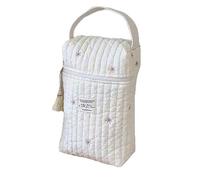 Quilted Diaper Organizing Pouch Portable Baby Storage Bag for Feeding Bottles Wipes Pacifier Cotton Makeup Bag for Women Travel Nursery Accessories - Star Embroidery White