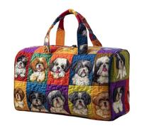 Quilted Dogs Print Duffel Bag Colorful Patchwork Travel Weekender Carry On (16 x 8 x 8 inches)