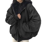 Quilted Down Jacket for Women Winter Warm Coat Women's Plush Thickened Lamb Wool Loose Cotton Jacket On Both Sides Outwear for Work Outdoor Walking Hiking & Holiday (Black, S)