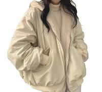 Quilted Down Jacket for Women Winter Warm Coat Women's Plush Thickened Lamb Wool Loose Cotton Jacket On Both Sides Outwear for Work Outdoor Walking Hiking & Holiday (Beige, XXL)